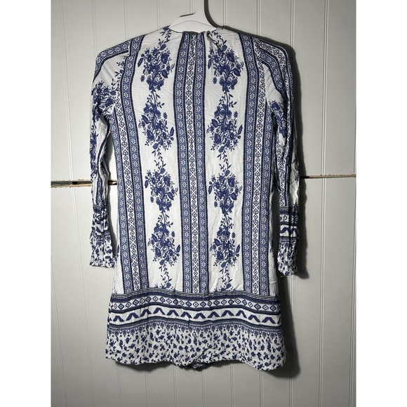 Altar'd State Dress Small S Blue White Floral Boho Festival Lace Trim Crochet - Picture 7 of 7